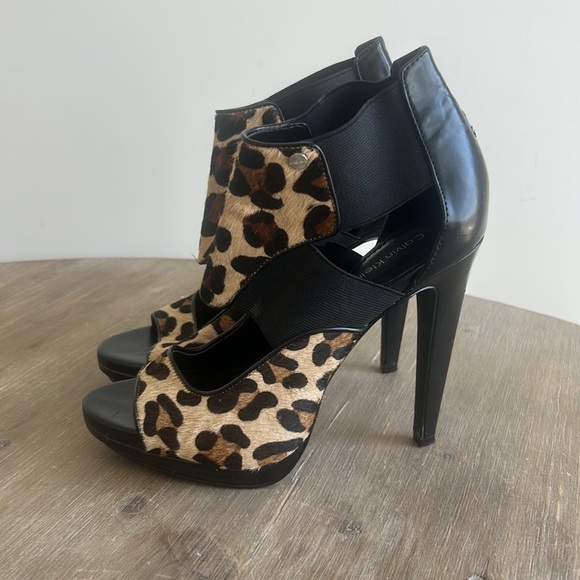 Calvin Klein Sonia Leopard Hair Calf Leather Elastic Platform Stilettos Women’s - Picture 7 of 16